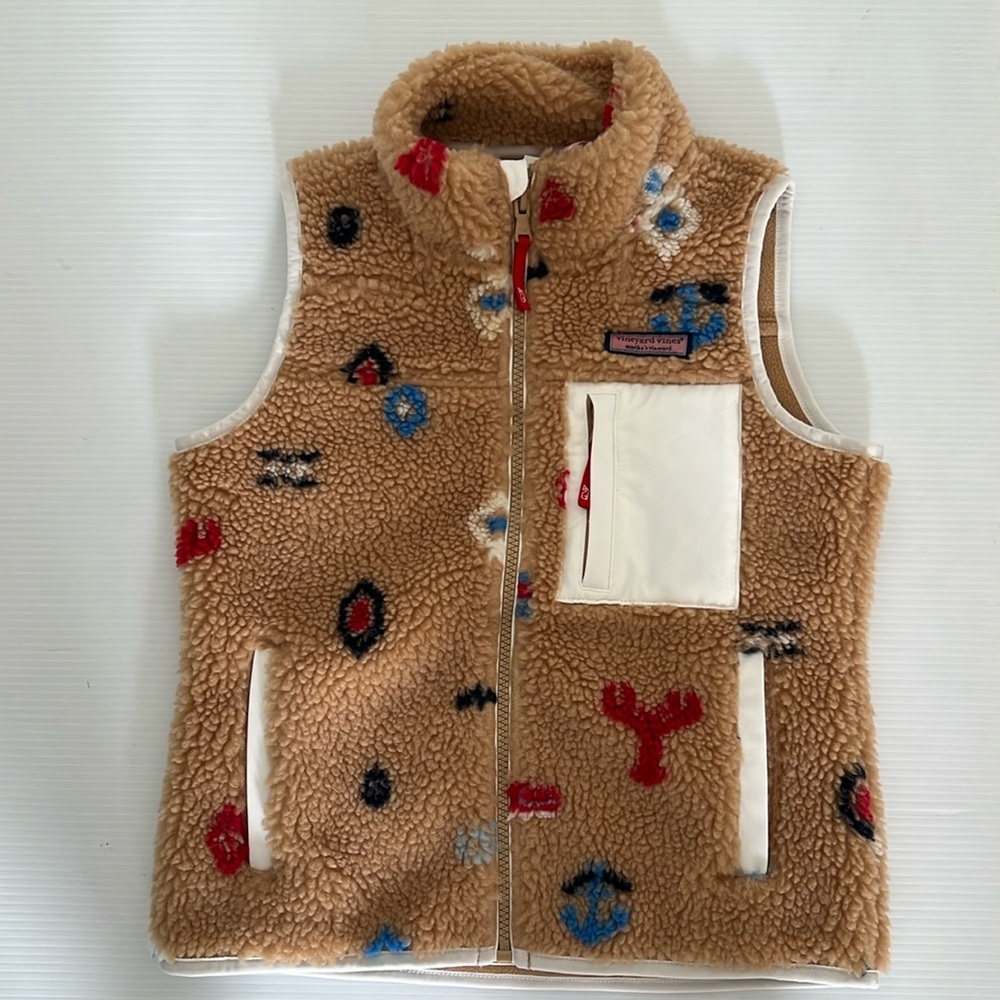 NWT Vineyard Vines Girl's Outerwear Printed Super Shep Sherpha Vest